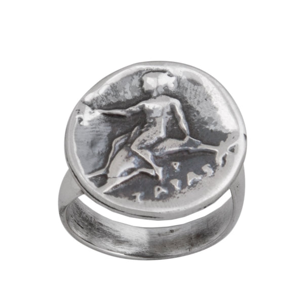 charles albert Sterling Silver Replica Boy on Dolphin Greek Coin Adjustable Ring Sterling Silver Rings