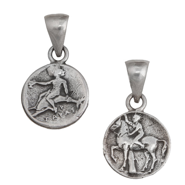 charles albert Sterling Silver Replica Boy on Dolphin Greek Coin Pendant Sterling Silver Pendants