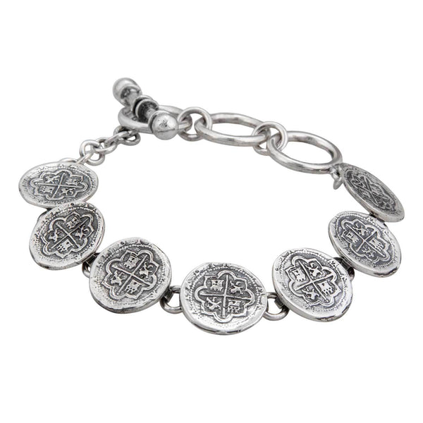 Charles Albert Sterling Silver Replica Spanish Coin Bracelet Sterling Silver Bracelets + Cuffs