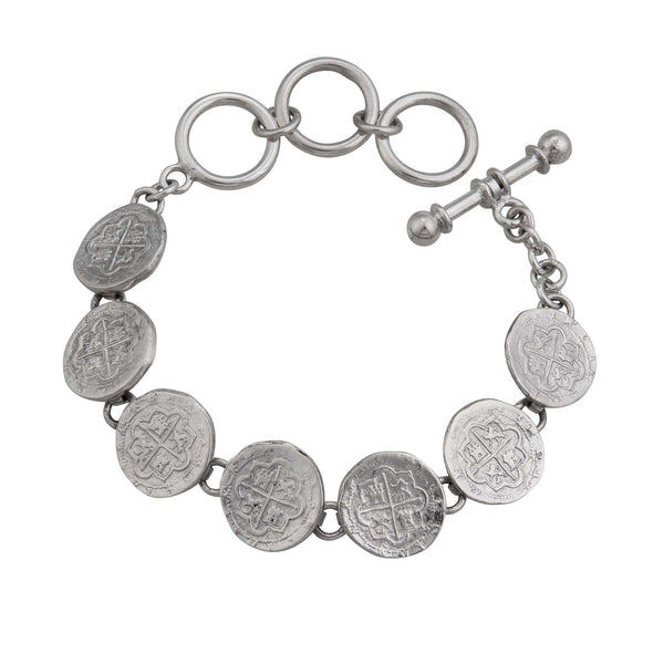 Charles Albert Sterling Silver Replica Spanish Coin Bracelet Sterling Silver Bracelets + Cuffs