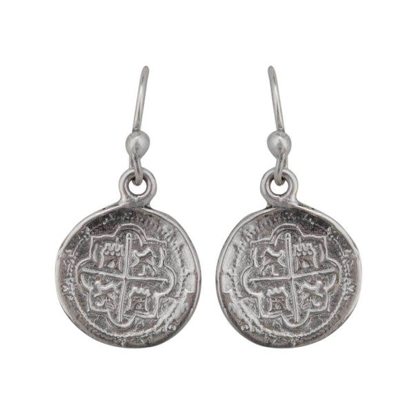 Charles Albert Sterling Silver Replica Spanish Coin Drop Earrings Sterling Silver Earrings