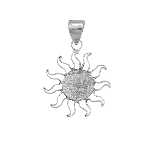 Charles Albert Sterling Silver Replica Spanish Coin Sun Pendant Sterling Silver Pendants