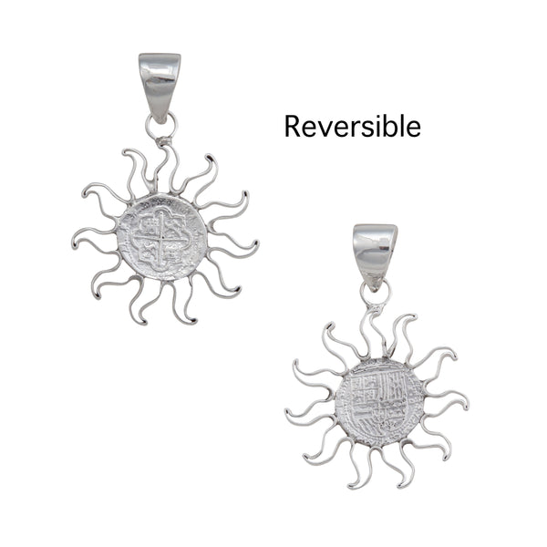 Charles Albert Sterling Silver Replica Spanish Coin Sun Pendant Sterling Silver Pendants
