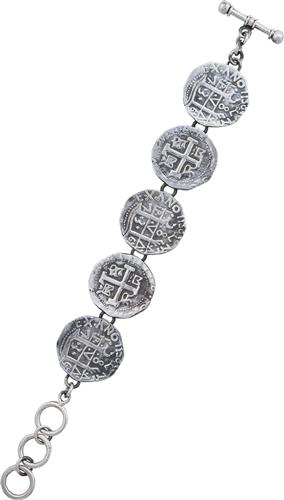 Charles Albert Sterling Silver Replica Treasure Coin Bracelet Sterling Silver Bracelets + Cuffs
