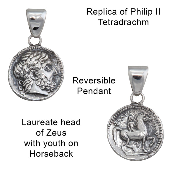 Charles Albert Sterling Silver Reversible Replica Greek Coin Pendant Sterling Silver Pendants