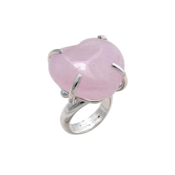 Charles Albert Sterling Silver Rose Quartz Heart Prong Set Adjustable Ring Sterling Silver Rings