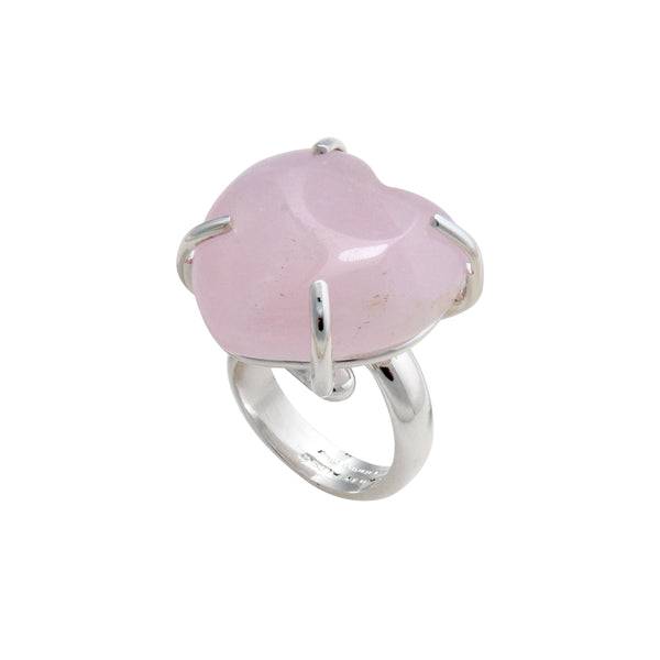 Charles Albert Sterling Silver Rose Quartz Heart Prong Set Adjustable Ring Sterling Silver Rings