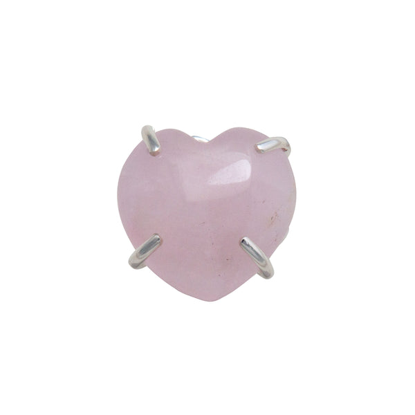 charles albert Sterling Silver Rose Quartz Heart Prong Set Adjustable Ring Sterling Silver Rings
