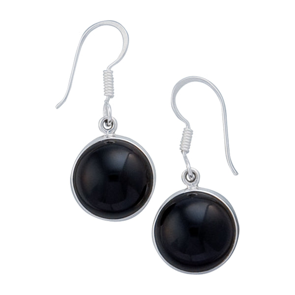 charles albert Sterling Silver Round Black Onyx Drop Earrings Sterling Silver Earrings