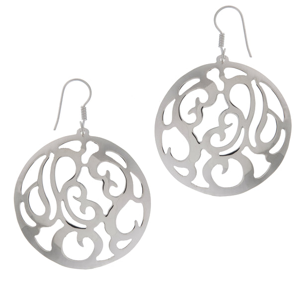 charles albert Sterling Silver Round Cut-Out Earrings Sterling Silver Earrings