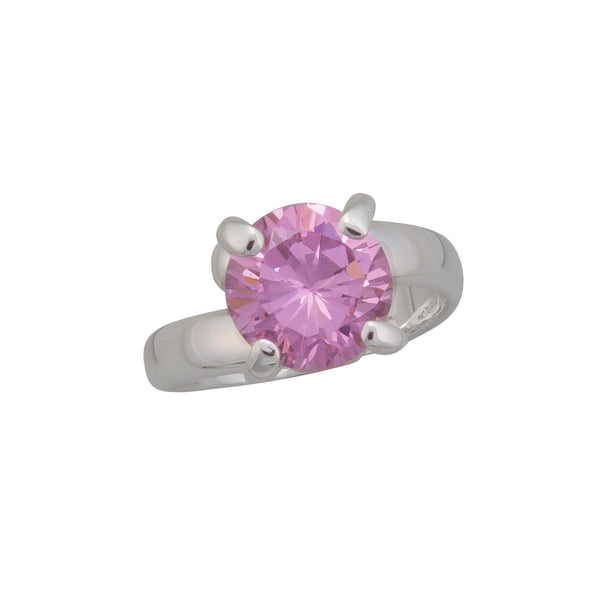 Charles Albert Sterling Silver Round Pink CZ Prong Set Adjustable Ring Sterling Silver Rings