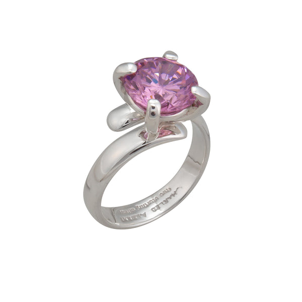 Charles Albert Sterling Silver Round Pink CZ Prong Set Adjustable Ring Sterling Silver Rings