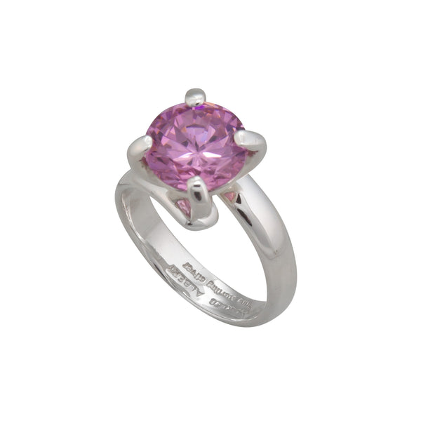 Charles Albert Sterling Silver Round Pink CZ Prong Set Adjustable Ring Sterling Silver Rings