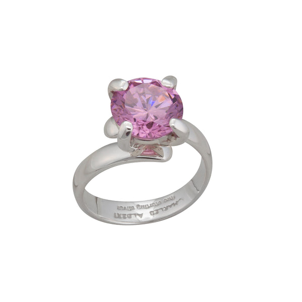 charles albert Sterling Silver Round Pink CZ Prong Set Adjustable Ring Sterling Silver Rings