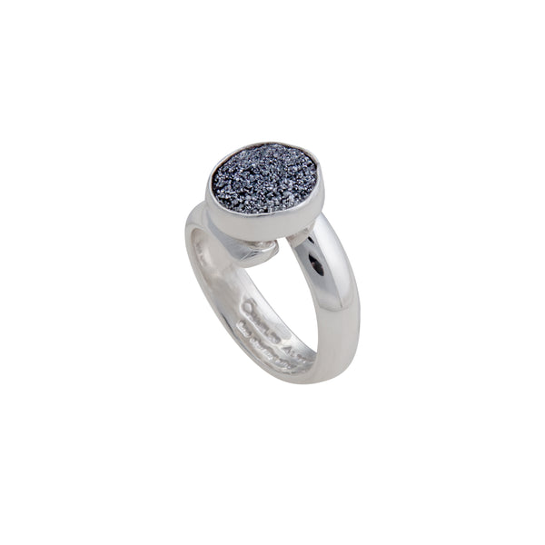 Charles Albert Sterling Silver Round Platinum Druzy Adjustable Ring Sterling Silver Rings