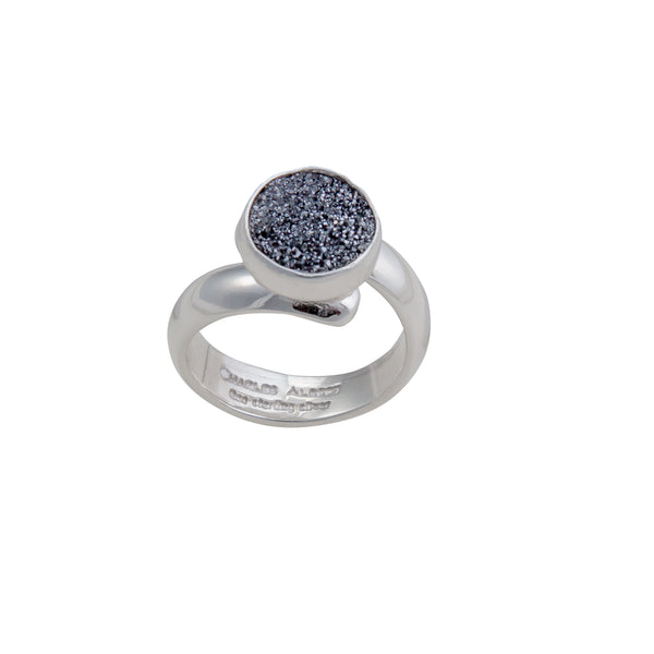 Charles Albert Sterling Silver Round Platinum Druzy Adjustable Ring Sterling Silver Rings