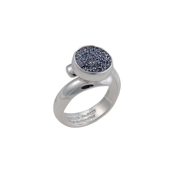 Charles Albert Sterling Silver Round Platinum Druzy Adjustable Ring Sterling Silver Rings