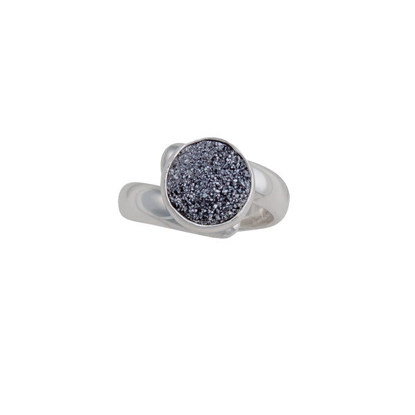 charles albert Sterling Silver Round Platinum Druzy Adjustable Ring Sterling Silver Rings