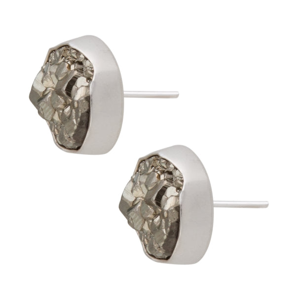 Charles Albert Sterling Silver Round Pyrite Post Earrings Sterling Silver Earrings