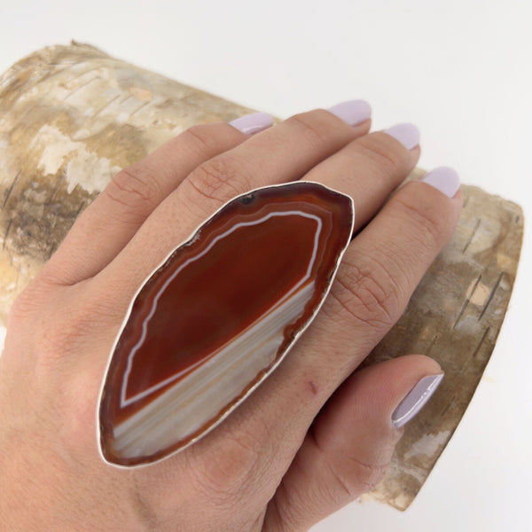 Charles Albert Sterling Silver Rust Agate Slice Adjustable Ring 30% Off - Discontinued Items