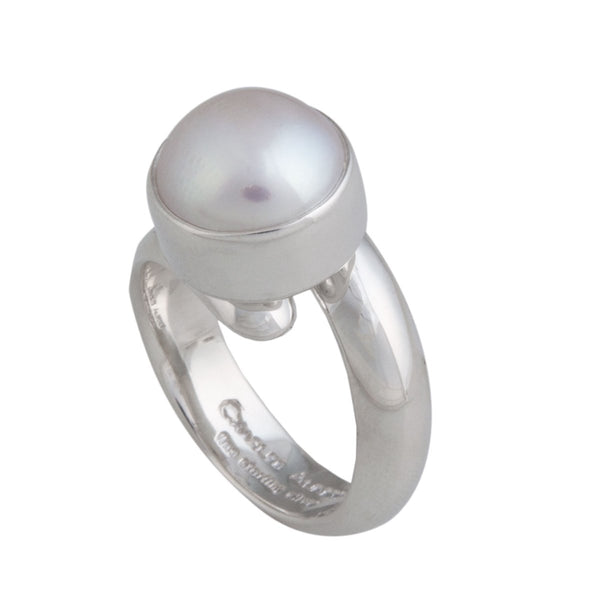 Charles Albert Sterling Silver Single Pearl Adjustable Ring Sterling Silver Rings