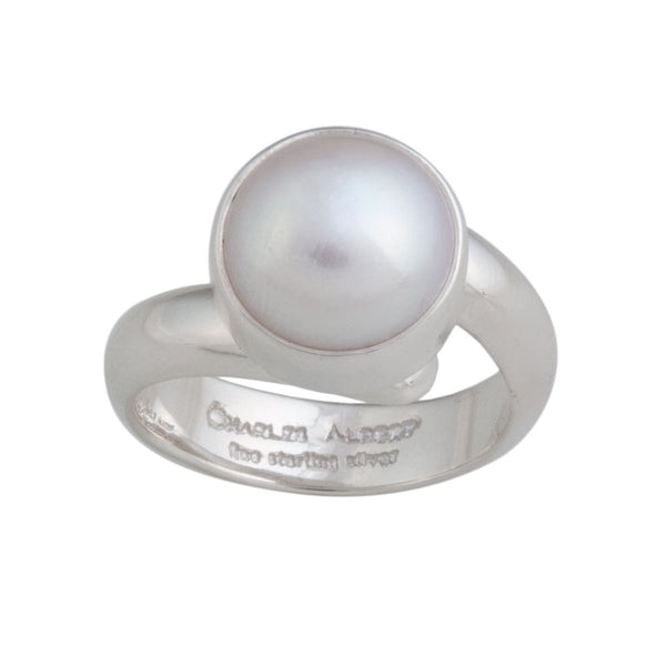 charles albert Sterling Silver Single Pearl Adjustable Ring Sterling Silver Rings