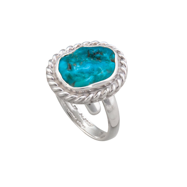 Charles Albert Sterling Silver Sleeping Beauty Turquoise Adjustable Rope Ring Sterling Silver Rings