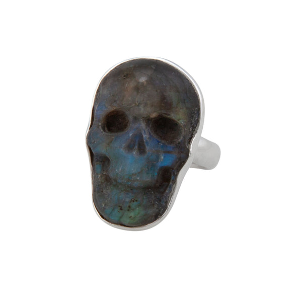 Charles Albert Sterling Silver Small Labradorite Skull Adjustable Ring Sterling Silver Rings