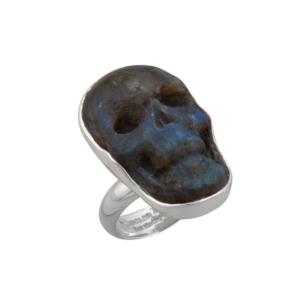 Charles Albert Sterling Silver Small Labradorite Skull Adjustable Ring Sterling Silver Rings