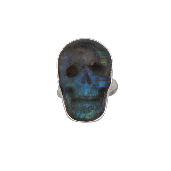 charles albert Sterling Silver Small Labradorite Skull Adjustable Ring Sterling Silver Rings