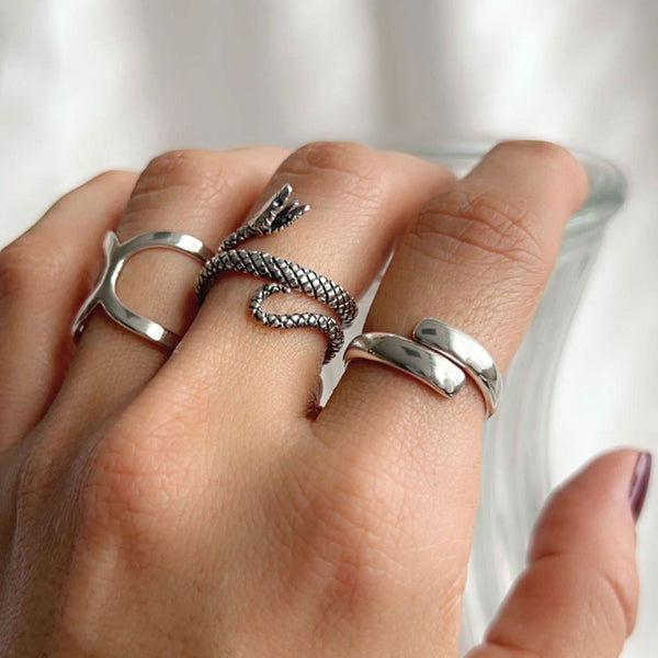 Charles Albert Sterling Silver Snake Oxidized Adjustable Cuff Ring Sterling Silver Rings
