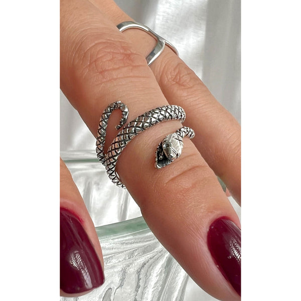 Charles Albert Sterling Silver Snake Oxidized Adjustable Cuff Ring Sterling Silver Rings