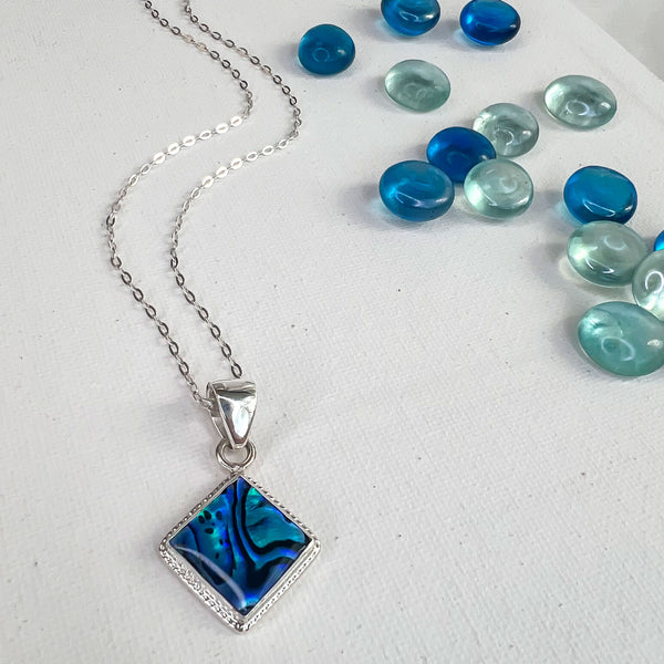 Charles Albert Sterling Silver Square Abalone Rope Pendant Sterling Silver Pendants