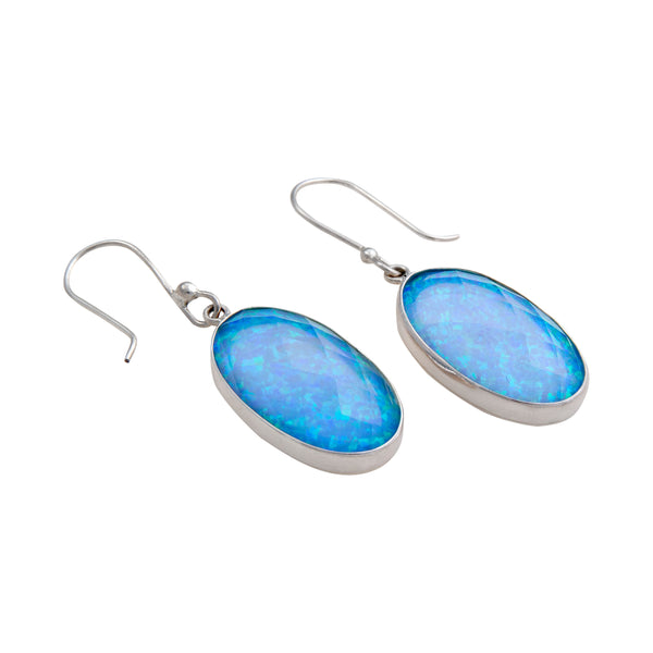 Charles Albert Sterling Silver Synthetic Blue Opal Drop Earrings Sterling Silver Earrings