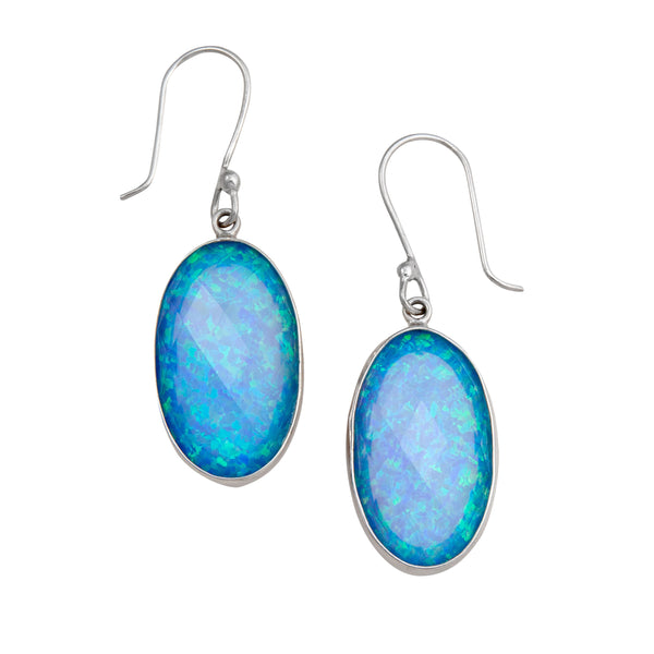 charles albert Sterling Silver Synthetic Blue Opal Drop Earrings Sterling Silver Earrings