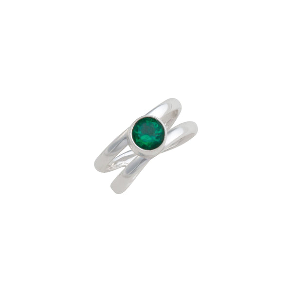 Charles Albert Sterling Silver Synthetic Emerald Adjustable Cuff Ring Sterling Silver Rings