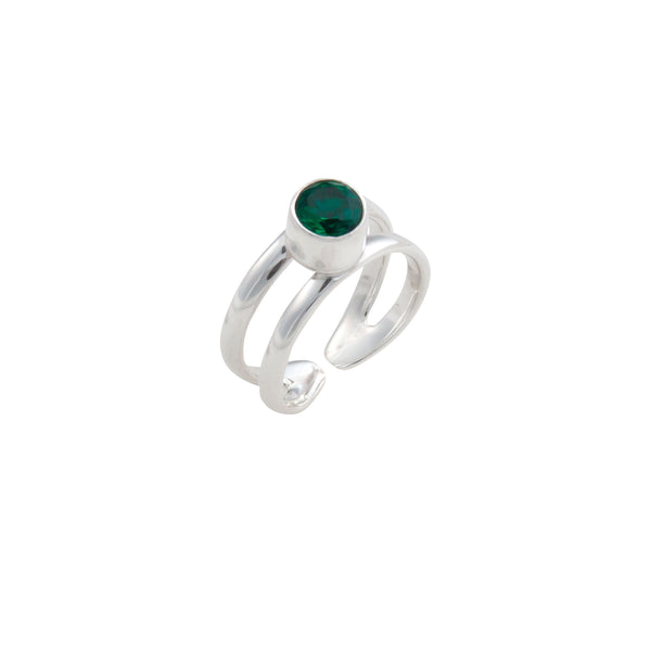 Charles Albert Sterling Silver Synthetic Emerald Adjustable Cuff Ring Sterling Silver Rings