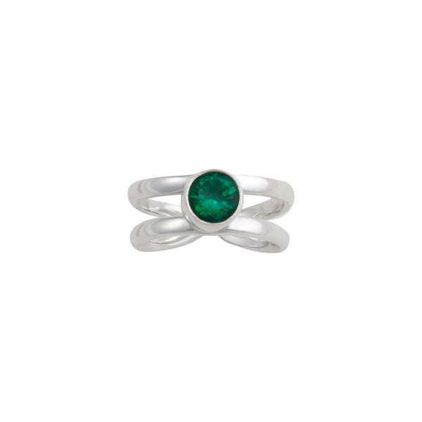charles albert Sterling Silver Synthetic Emerald Adjustable Cuff Ring Sterling Silver Rings