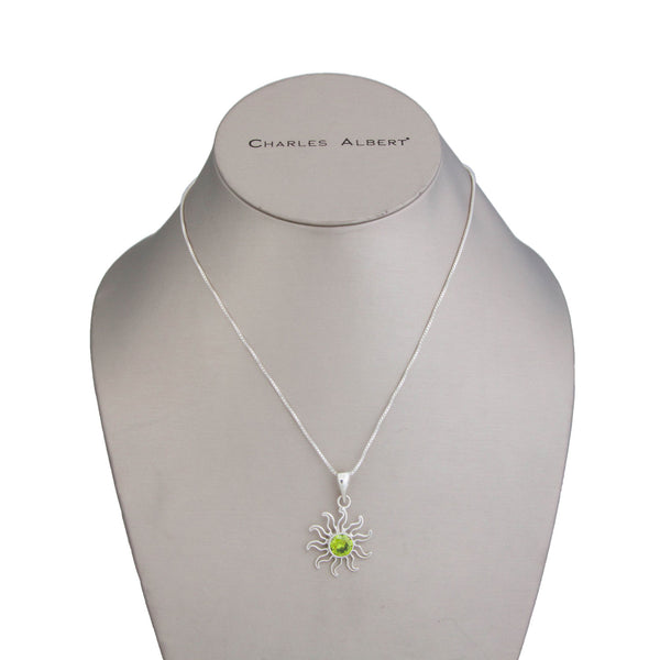 Charles Albert Sterling Silver Synthetic Peridot Sun Pendant Sterling Silver Pendants