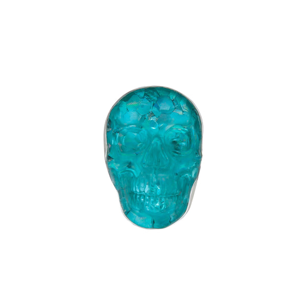 charles albert Sterling Silver Teal Glitter Skull Quartz Adjustable Ring Sterling Silver Rings