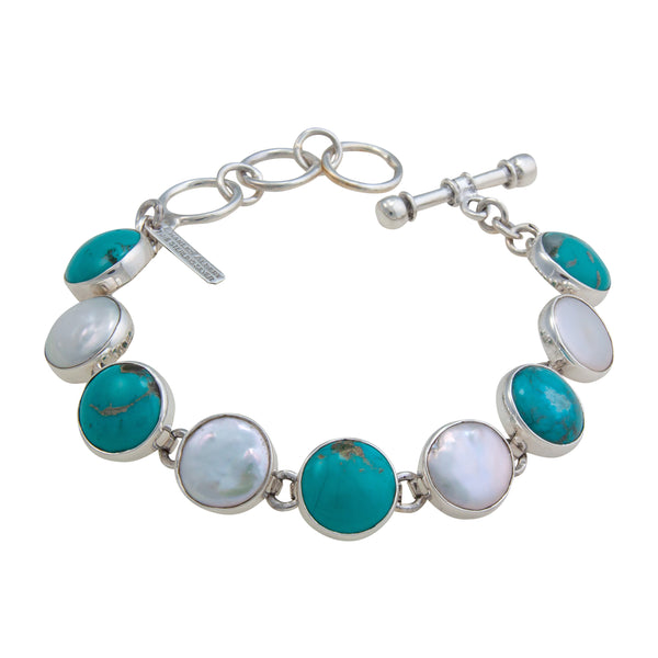 Charles Albert Sterling Silver Turquoise And Pearl Bracelet Sterling Silver Bracelets + Cuffs