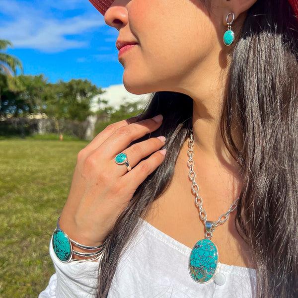 Charles Albert Sterling Silver Turquoise Petite Adjustable Ring Sterling Silver Rings