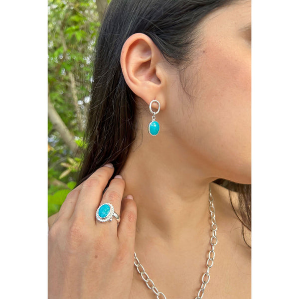 Charles Albert Sterling Silver Turquoise Rope Adjustable Ring Sterling Silver Rings