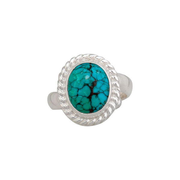 Charles Albert Sterling Silver Turquoise Rope Adjustable Ring Sterling Silver Rings