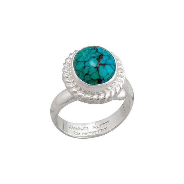Charles Albert Sterling Silver Turquoise Rope Adjustable Ring Sterling Silver Rings