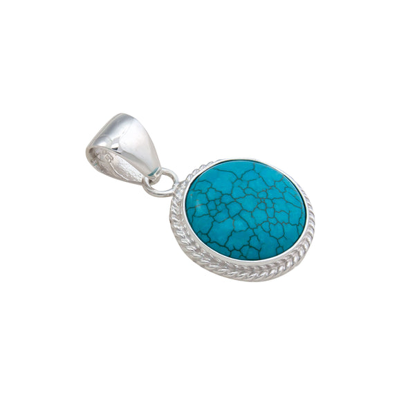 Charles Albert Sterling Silver Turquoise Round Rope Pendant Sterling Silver Pendants