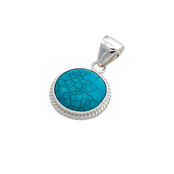 Charles Albert Sterling Silver Turquoise Round Rope Pendant Sterling Silver Pendants