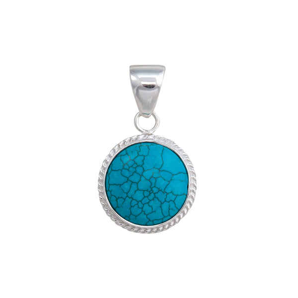 charles albert Sterling Silver Turquoise Round Rope Pendant Sterling Silver Pendants