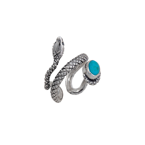 Charles Albert Sterling Silver Turquoise Snake Adjustable Cuff Ring Sterling Silver Rings