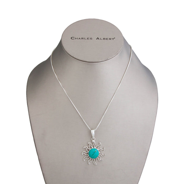 Charles Albert Sterling Silver Turquoise Sun Pendant Sterling Silver Pendants